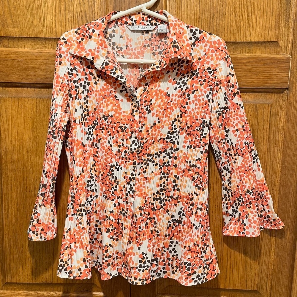 Vintage Fred David Pleated Button Up Blouse - Size Large